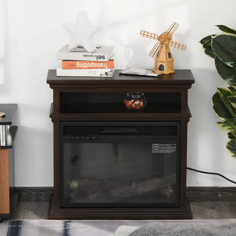 HOMCOM Electric Fireplace with Shelf, Storage Rack, Side Console Table, LED Log Flame, Auto Cut-Off, Remote Control, Dark Coffee