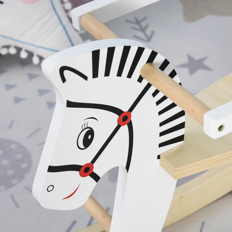 Qaba Wooden Rocking Horse Toddler Baby Ride-on Toys for Kids 1-3 Years with Classic Design & Wood Safety Bar, White