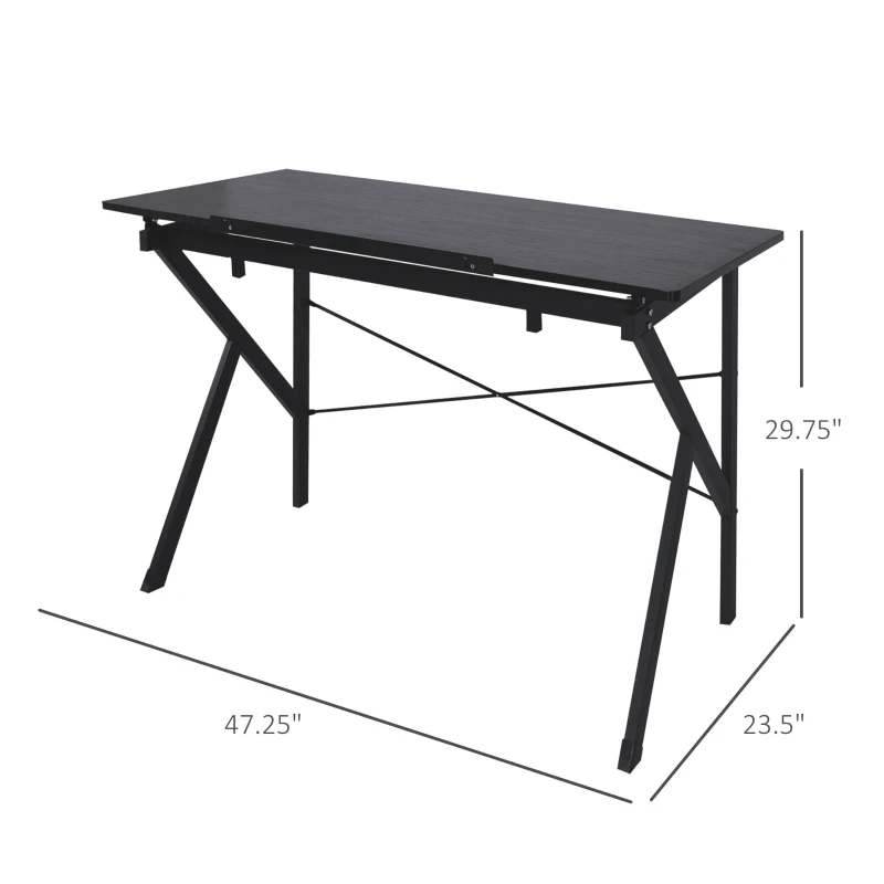 HOMCOM 47'' Drawing and Drafting Table, Art Craft Hobby Desk, Studio Desk, Angle Adjustable Top, Wood Surface for Drawing Painting Writing and Studying Black