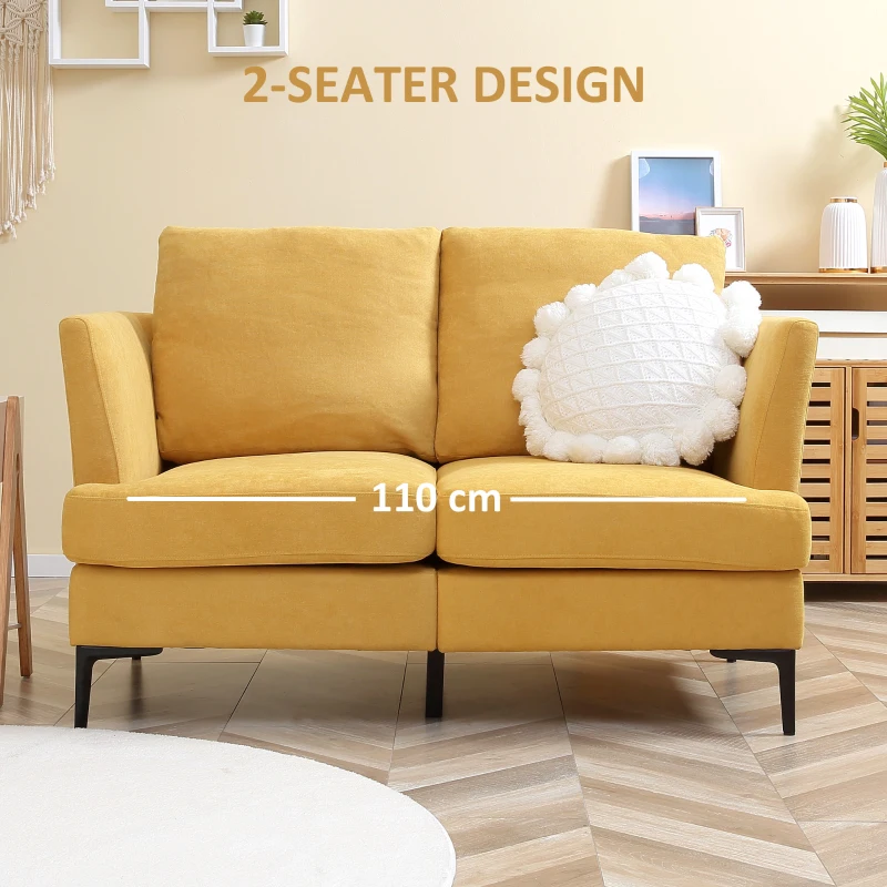 HOMCOM 54" Loveseat Sofa for Bedroom, Modern Love Seats Furniture, Upholstered Small Couch for Small Space, Yellow