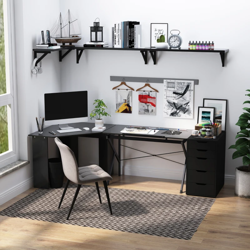 HOMCOM 47'' Drawing and Drafting Table, Art Craft Hobby Desk, Studio Desk, Angle Adjustable Top, Wood Surface for Drawing Painting Writing and Studying Black