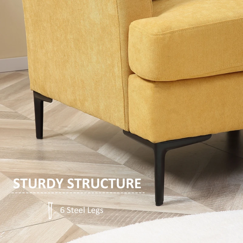 HOMCOM 54" Loveseat Sofa for Bedroom, Modern Love Seats Furniture, Upholstered Small Couch for Small Space, Yellow