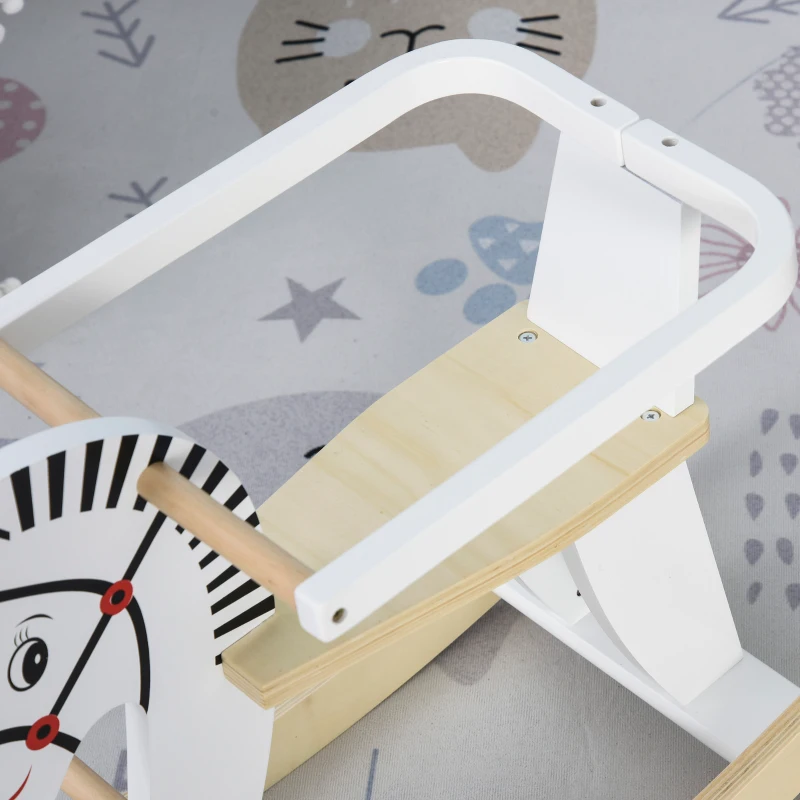 Qaba Wooden Rocking Horse Toddler Baby Ride-on Toys for Kids 1-3 Years with Classic Design & Wood Safety Bar, White