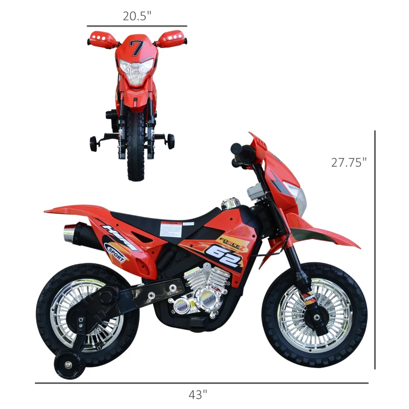Aosom Cruising Kids Dirt Bike Electric Motorcycle with Charging 6V Battery, Real Driving Sounds, Built-In Music, Red