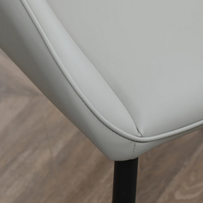 HOMCOM Dining Chairs Mid Century Modern Kitchen Chairs with PU Leather Upholstery and Steel Legs for Living Room, Dining Room, Bedroom, Grey, Set of 2