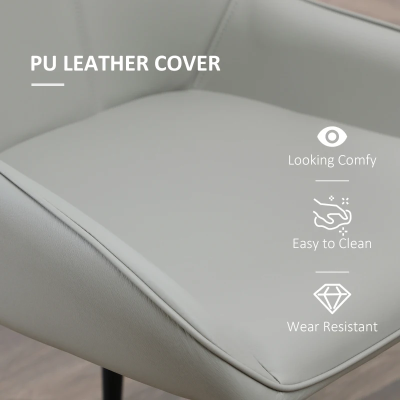 HOMCOM Dining Chairs Mid Century Modern Kitchen Chairs with PU Leather Upholstery and Steel Legs for Living Room, Dining Room, Bedroom, Grey, Set of 2