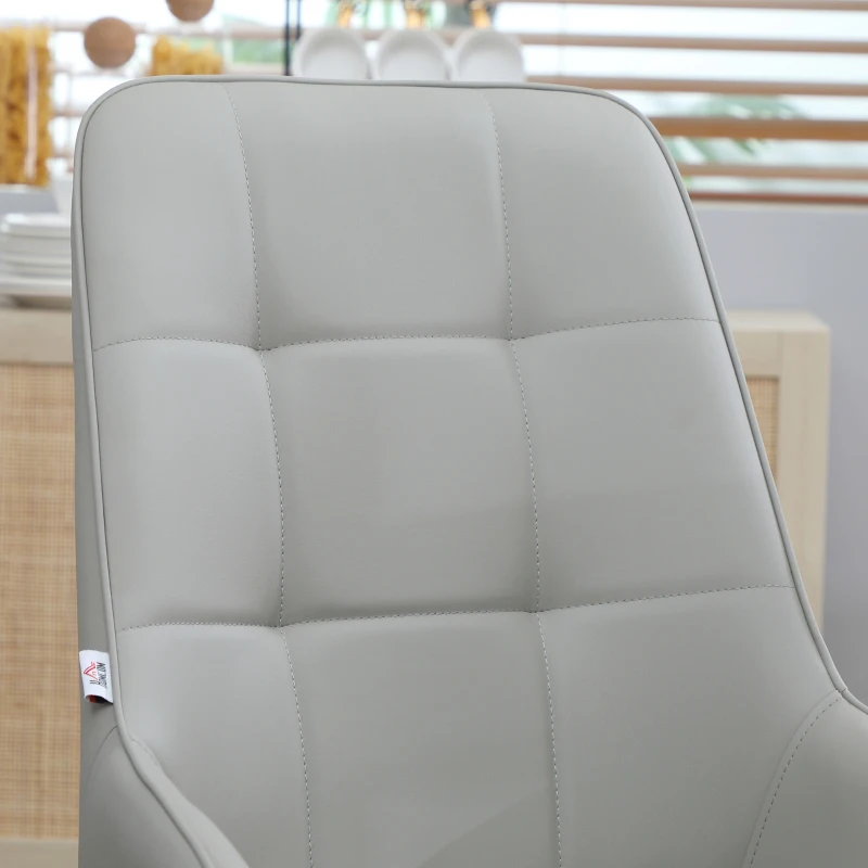 HOMCOM Dining Chairs Mid Century Modern Kitchen Chairs with PU Leather Upholstery and Steel Legs for Living Room, Dining Room, Bedroom, Grey, Set of 2