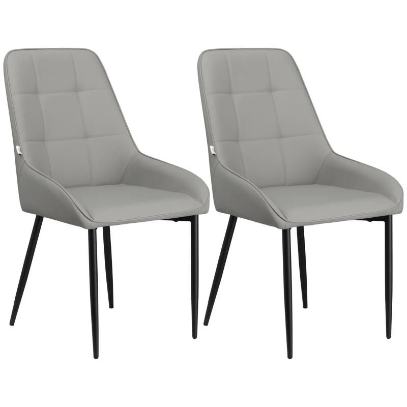 HOMCOM Dining Chairs Mid Century Modern Kitchen Chairs with PU Leather Upholstery and Steel Legs for Living Room, Dining Room, Bedroom, Grey, Set of 2
