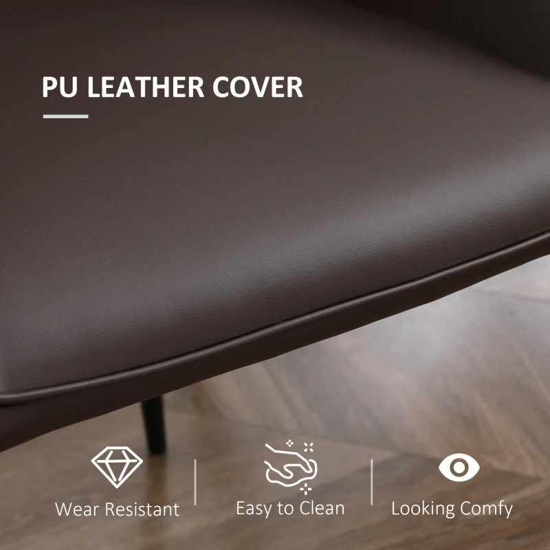 HOMCOM Dining Chairs Mid Century Modern Kitchen Chairs with PU Leather Upholstery and Steel Legs for Living Room, Dining Room, Bedroom, Brown, Set of 2