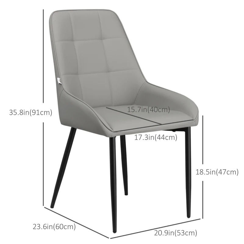 HOMCOM Dining Chairs Mid Century Modern Kitchen Chairs with PU Leather Upholstery and Steel Legs for Living Room, Dining Room, Bedroom, Grey, Set of 2