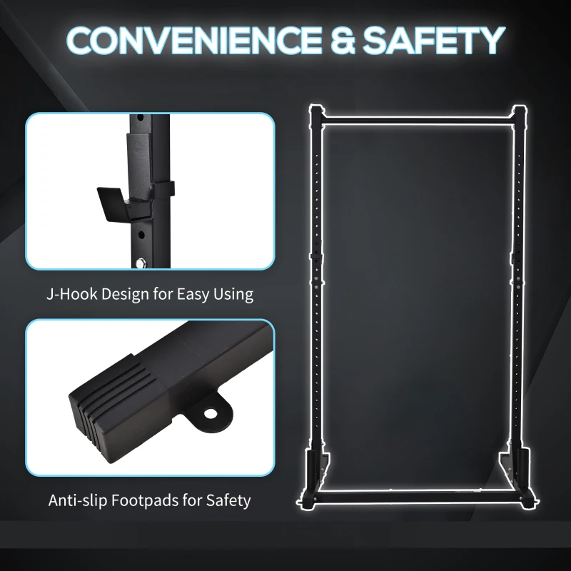 Soozier Adjustable Barbell Power Rack Squat Stand Strength Training Fitness Pull Up Weight Cage Home Gym Black