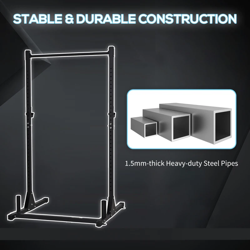 Soozier Adjustable Barbell Power Rack Squat Stand Strength Training Fitness Pull Up Weight Cage Home Gym Black