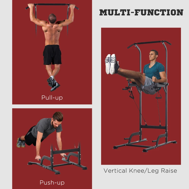 Soozier Multi-Function Power Tower Chin Up Bar Stand Dip Station Full Body Workout Training Fitness Equipment