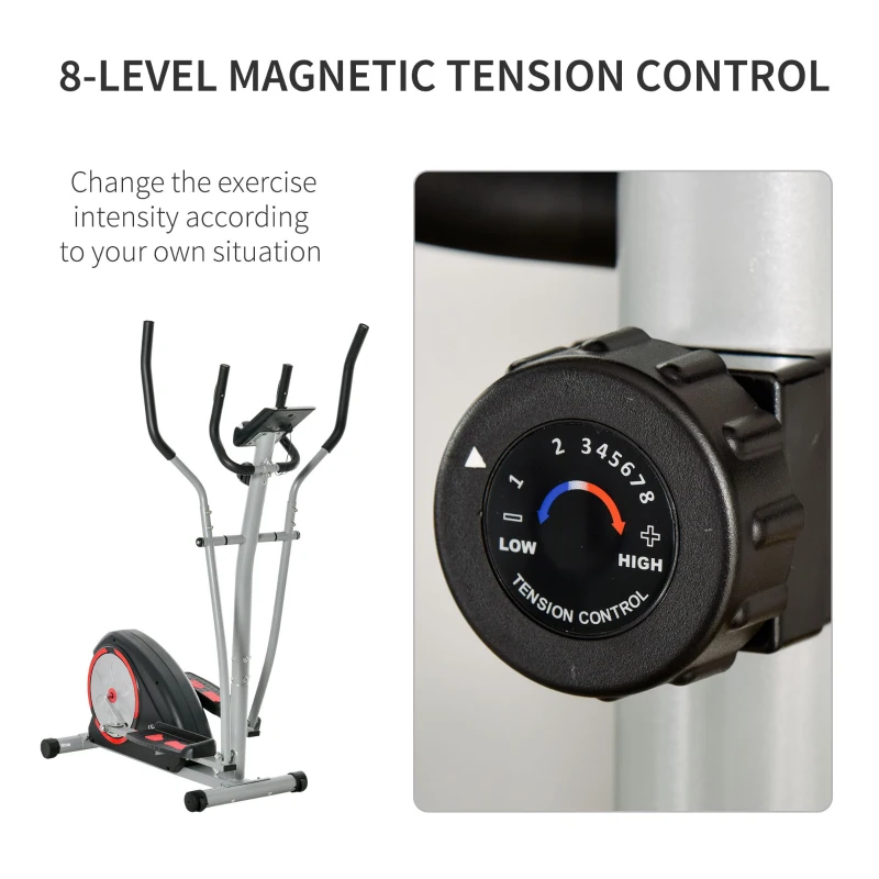 Soozier Elliptical Trainer Magnetic Cardio Workout Exercise Bike Cross Trainer with 8 Level Resistance, LCD Digital Monitor, Pad Phone Holder, Great for Home Office Gym