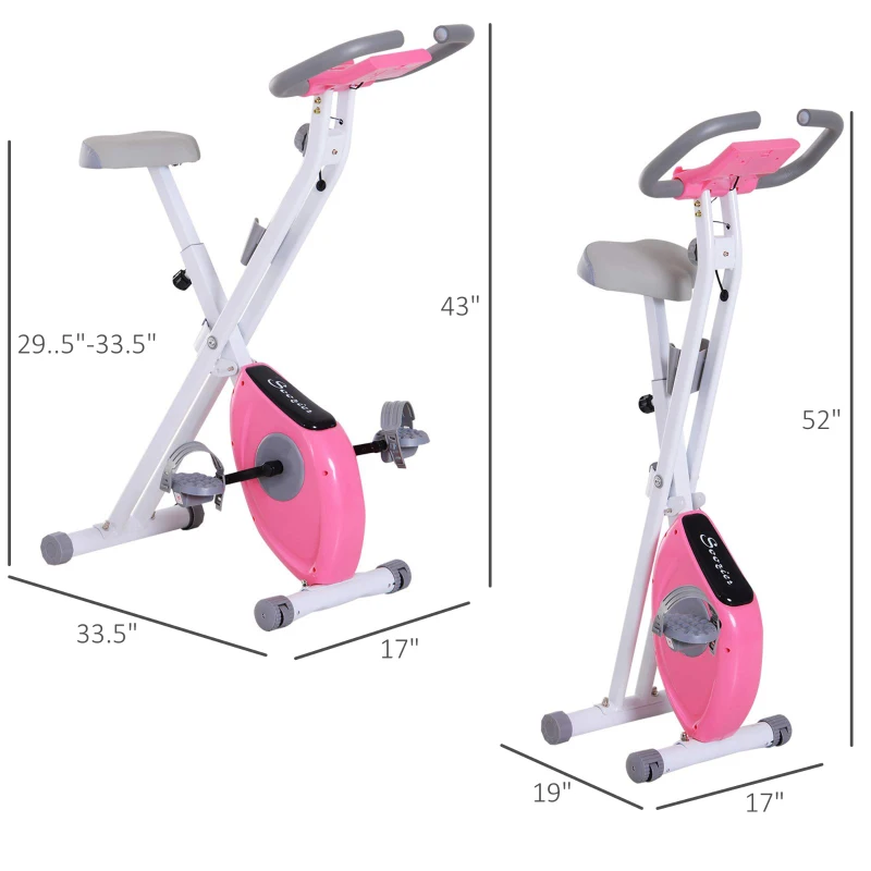 Soozier Foldable Exercise Bike with 8-Level Adjustable Magnetic Resistance, Indoor Stationary Bike X Bike with LCD Screen, Tablet Phone Holder for Home Aerobic Training, Pink