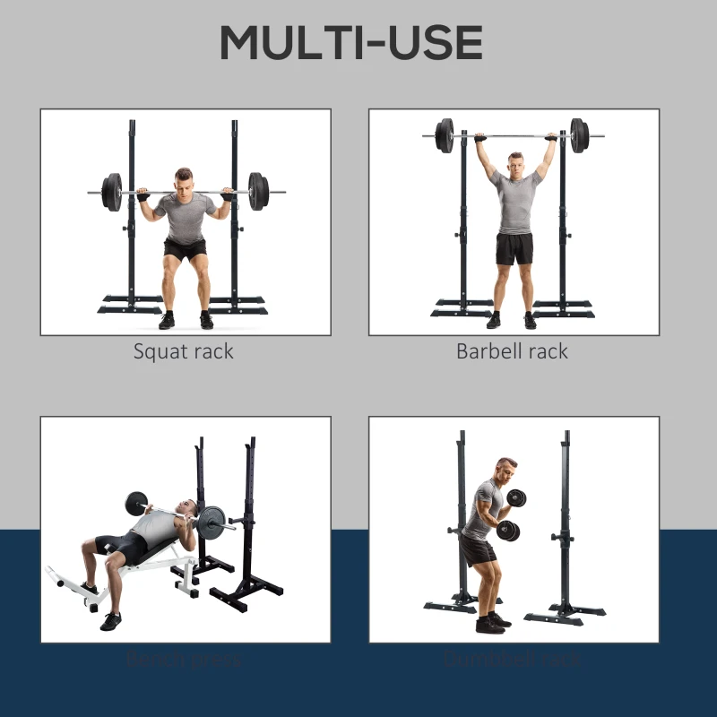 Soozier Adjustable Stable Power Squat Stand Portable 2 Bars Barbell Holder Weight Rack (Black/Grey)