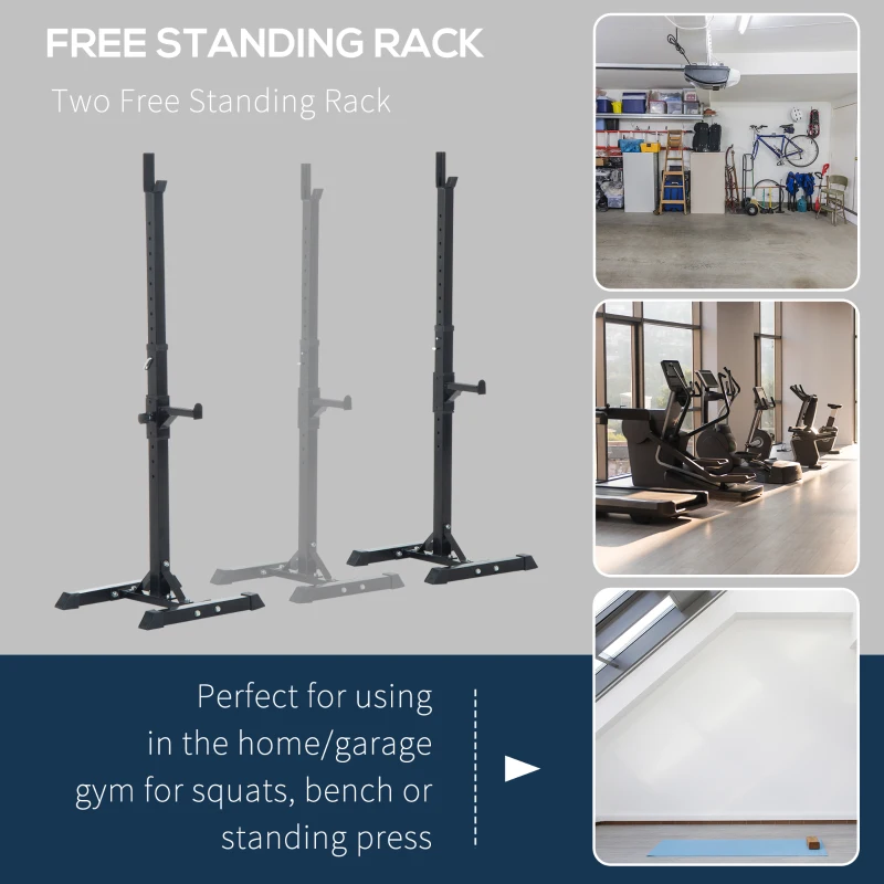 Soozier Adjustable Stable Power Squat Stand Portable 2 Bars Barbell Holder Weight Rack (Black/Grey)