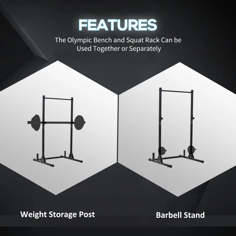 Soozier Adjustable Barbell Power Rack Squat Stand Strength Training Fitness Pull Up Weight Cage Home Gym Black