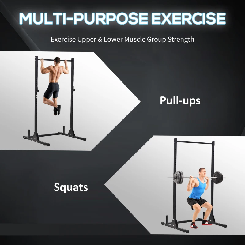 Soozier Adjustable Barbell Power Rack Squat Stand Strength Training Fitness Pull Up Weight Cage Home Gym Black