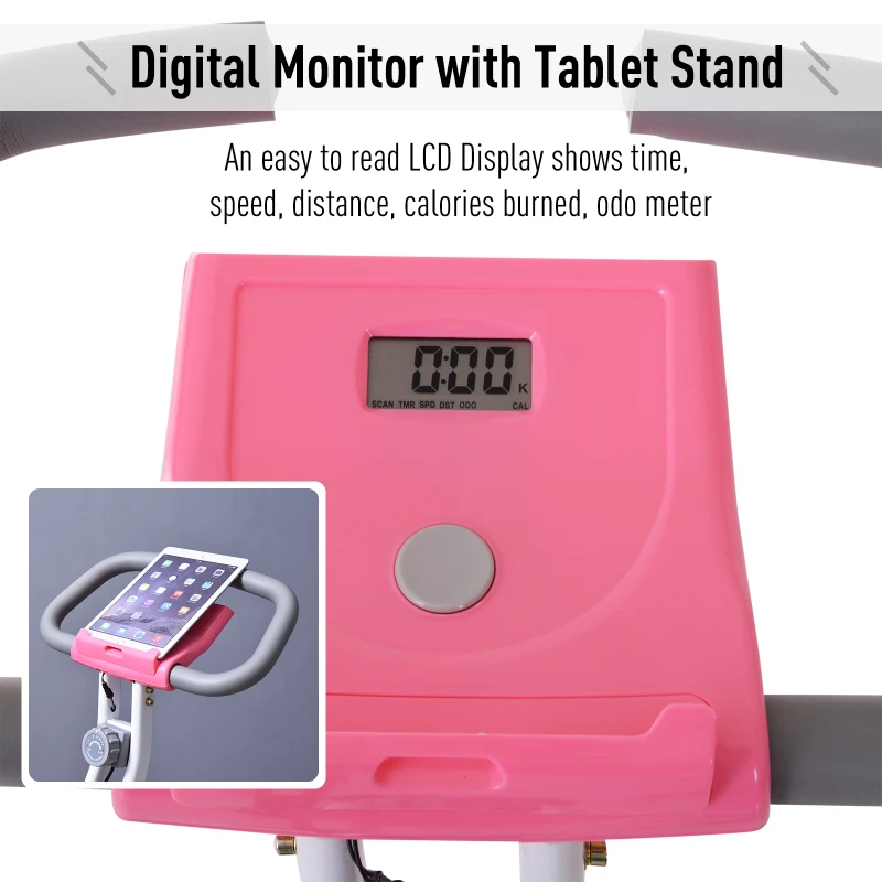 Soozier Foldable Exercise Bike with 8-Level Adjustable Magnetic Resistance, Indoor Stationary Bike X Bike with LCD Screen, Tablet Phone Holder for Home Aerobic Training, Pink