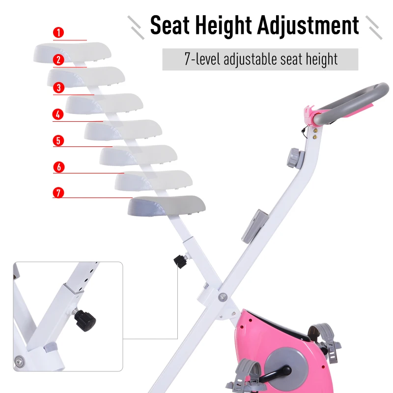 Soozier Foldable Exercise Bike with 8-Level Adjustable Magnetic Resistance, Indoor Stationary Bike X Bike with LCD Screen, Tablet Phone Holder for Home Aerobic Training, Pink