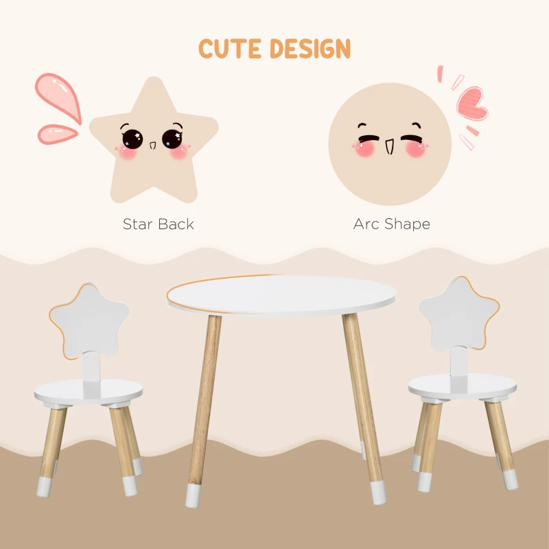 Qaba Wooden Kids Table and Chair Set for Arts & Crafts, Snack Time, Homework, 3 Piece Cute Kiddy Activity Table and 2 Chairs, Easy to Assemble