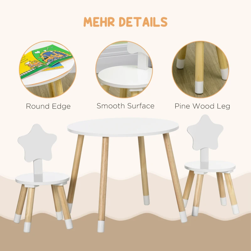 Qaba Wooden Kids Table and Chair Set for Arts & Crafts, Snack Time, Homework, 3 Piece Cute Kiddy Activity Table and 2 Chairs, Easy to Assemble