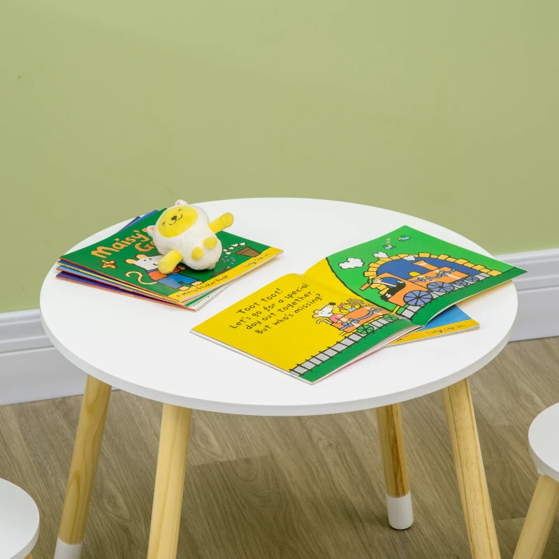 Qaba Wooden Kids Table and Chair Set for Arts & Crafts, Snack Time, Homework, 3 Piece Cute Kiddy Activity Table and 2 Chairs, Easy to Assemble