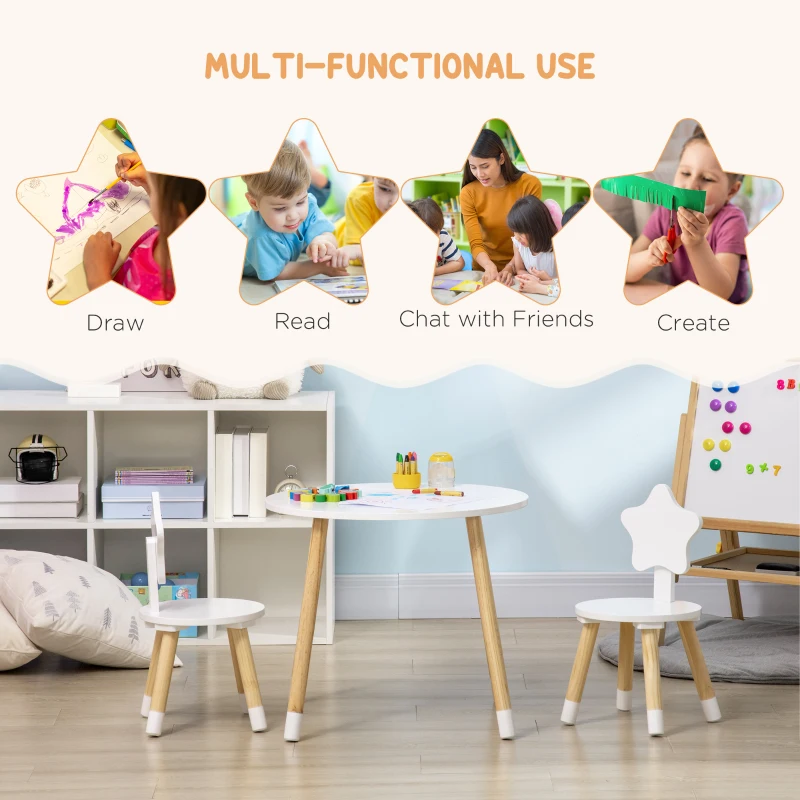 Qaba Wooden Kids Table and Chair Set for Arts & Crafts, Snack Time, Homework, 3 Piece Cute Kiddy Activity Table and 2 Chairs, Easy to Assemble