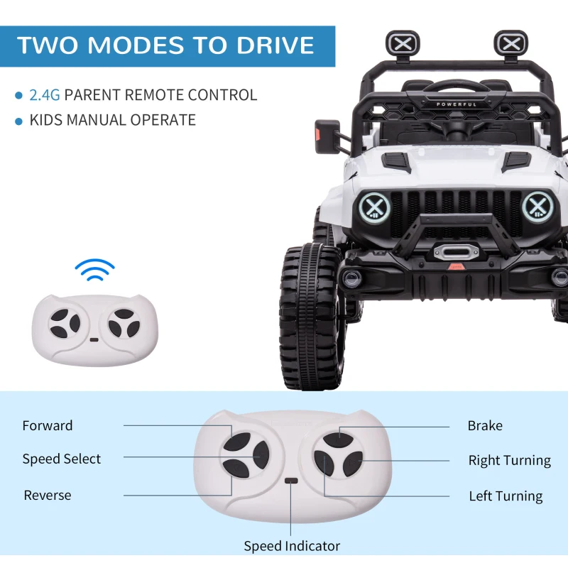 Aosom 12V Kids Ride on Car with Remote Control, Battery-Operated Ride on Toy with Spring Suspension, Led Lights, Music, Horn, 3 Speeds, USB, MP3, White