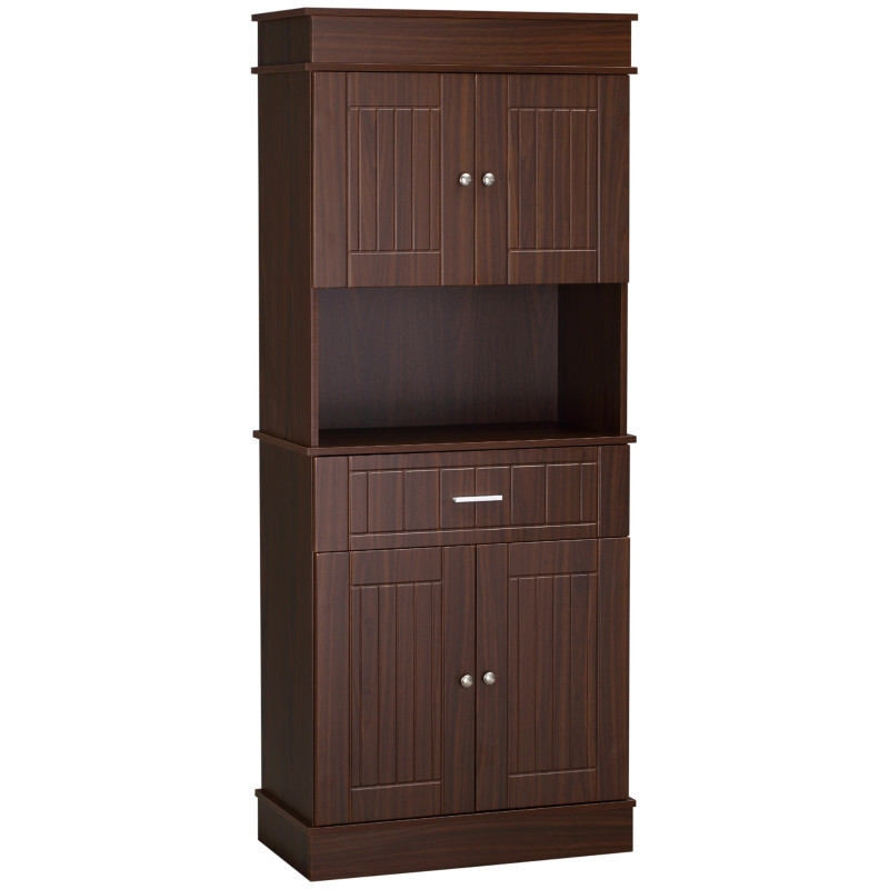 HOMCOM 72" Kitchen Buffet with Hutch, Freestanding Pantry Cupboard with Utility Drawer, 2 Door Cabinets and Countertop, Brown