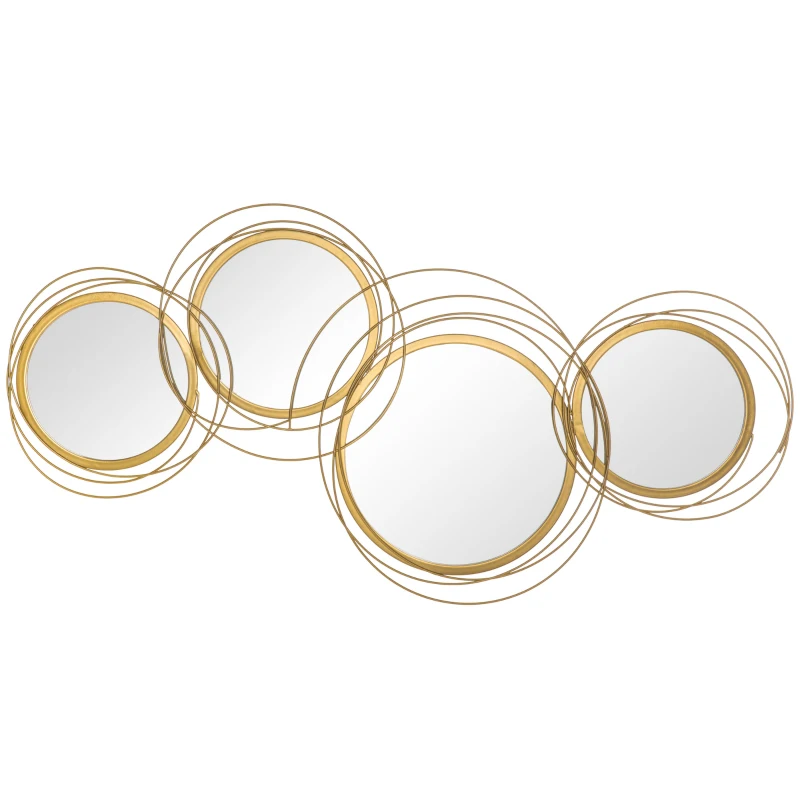 HOMCOM 42.25" Circle Mirror for Wall, Modern Metal Wall Art for Living Room, Bedroom and Dining Room, Gold