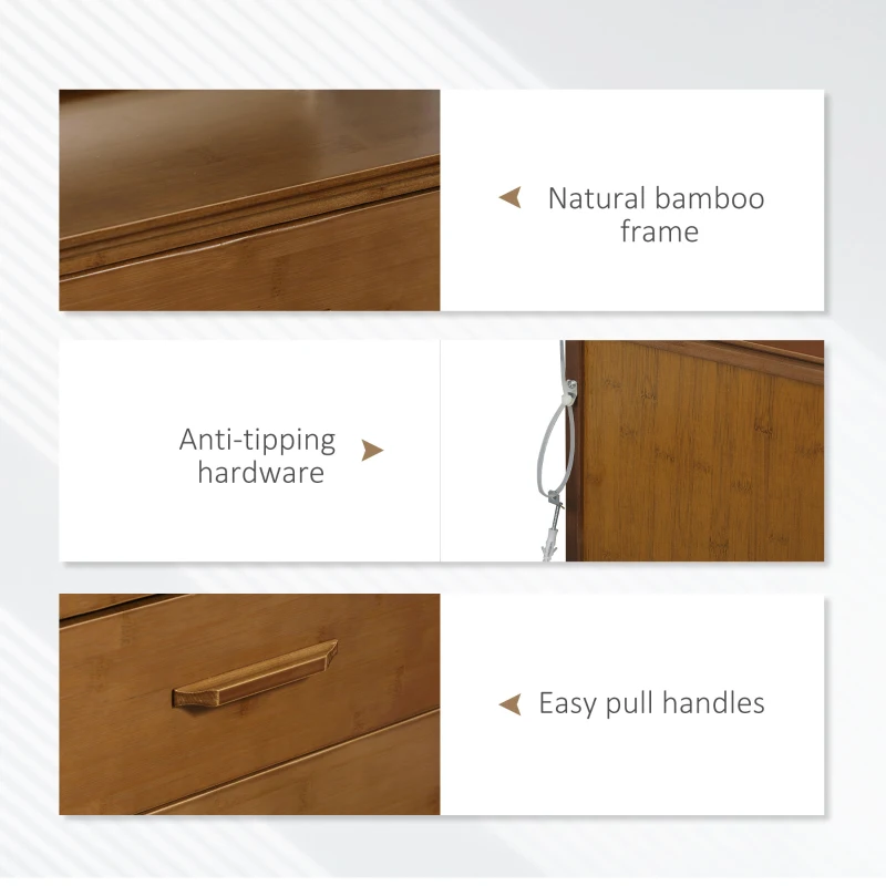 HOMCOM Tall Dresser for Bedroom, 5 Drawer Dresser, Chest of Drawers with Bamboo Frame, Brown
