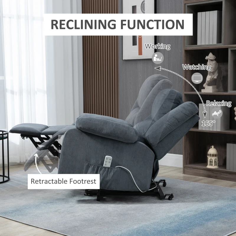 HOMCOM Electric Power Lift Recliner Chair for Elderly with Zero Gravity and Removable Upholstered Armrests, Reclining Chair with Remote Control, Side Pockets, Grey