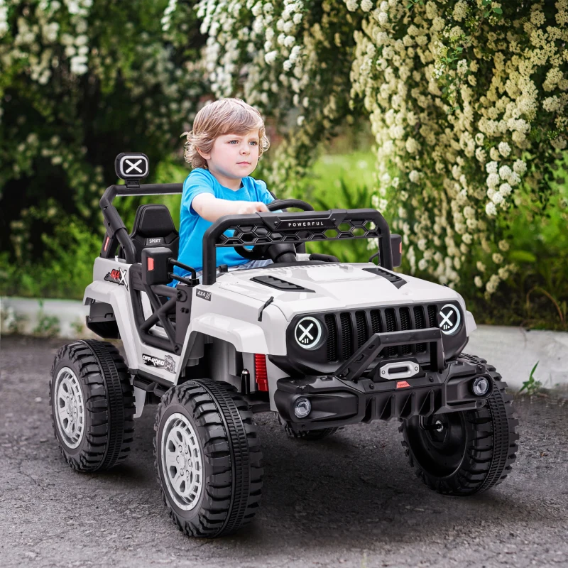 Aosom 12V Kids Ride on Car with Remote Control, Battery-Operated Ride on Toy with Spring Suspension, Led Lights, Music, Horn, 3 Speeds, USB, MP3, White