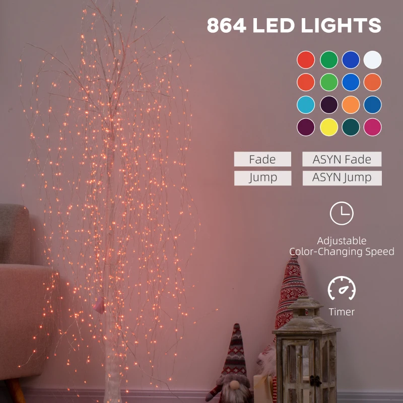 HOMCOM 6’ Artificial Willow Tree Light with 864 Color Changing LED Lights for Home Party, Indoor and Covered Outdoor Use