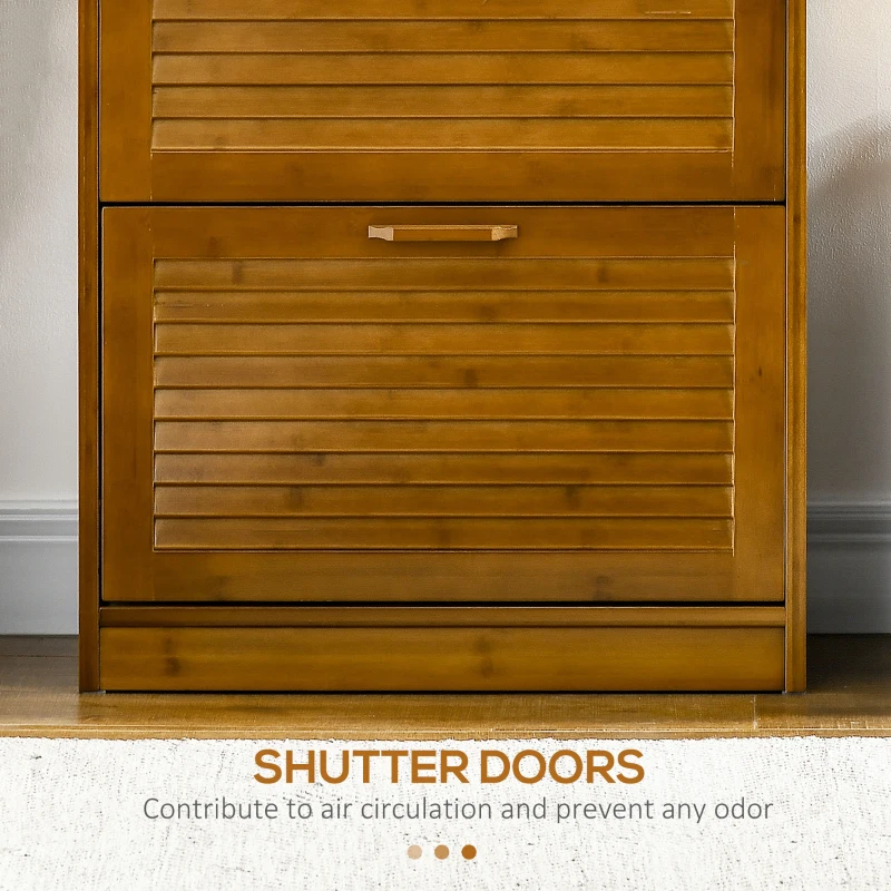 HOMCOM 3-Drawer Shoe Cabinet, Bamboo Shoe Storage Cabinet with Flip Shutter Doors for 12 Pairs of Shoes, Entryway, Hallway, Living Room, Bedroom