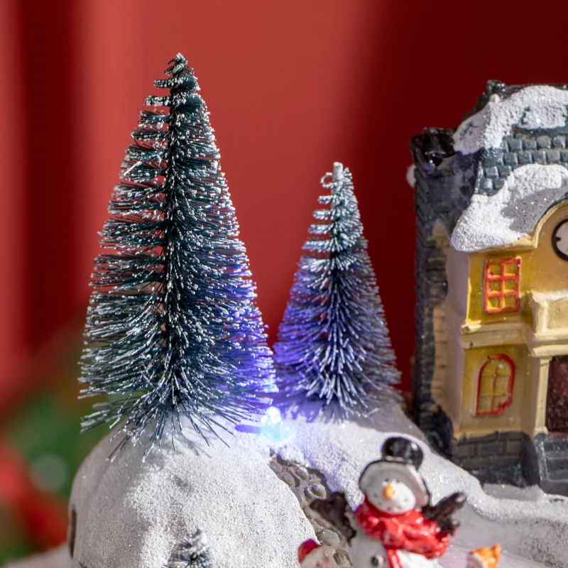 HOMCOM Animated Christmas Village Scene, Pre-Lit Musical Holiday Decoration with LED Lights, Fiber Optic, Rotating Skating Pond and Snowman