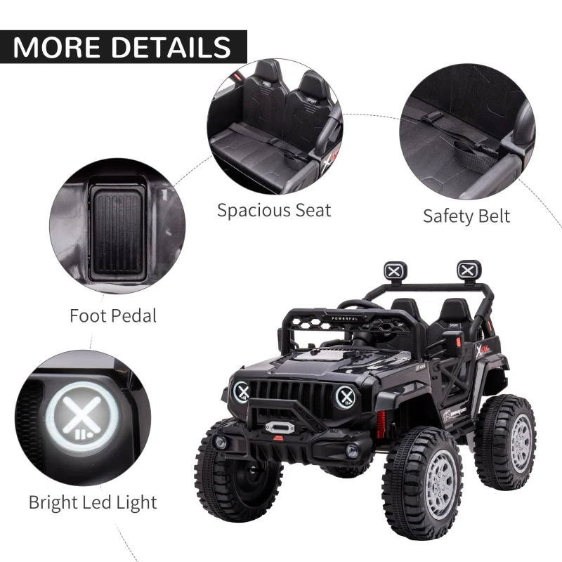 Aosom 12V Kids Ride on Car with Remote Control, Battery-Operated Ride on Toy with Spring Suspension, Led Lights, Music, Horn, 3 Speeds, USB, MP3, Black