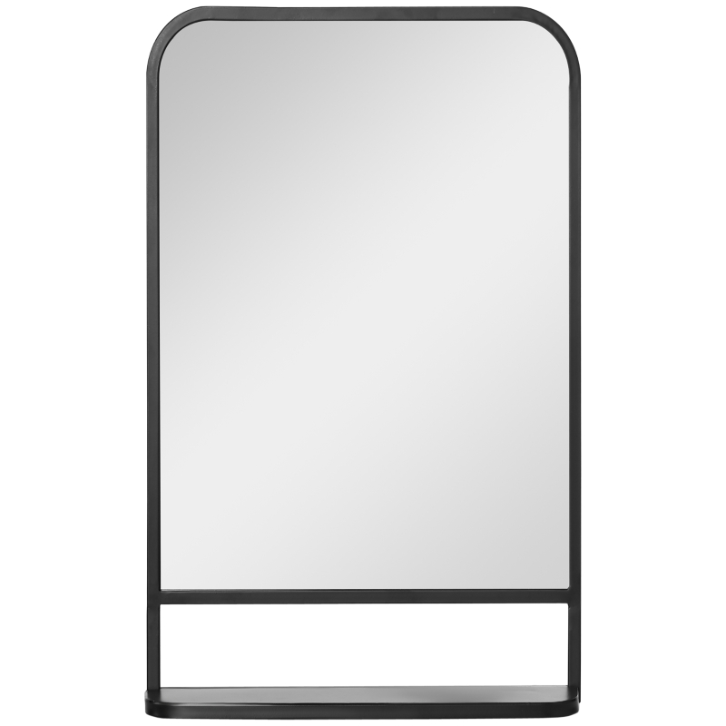 HOMCOM 34" x 21" Square Modern Wall Mirror with Storage Shelf, Mirrors for Wall in Living Room, Bedroom, Black