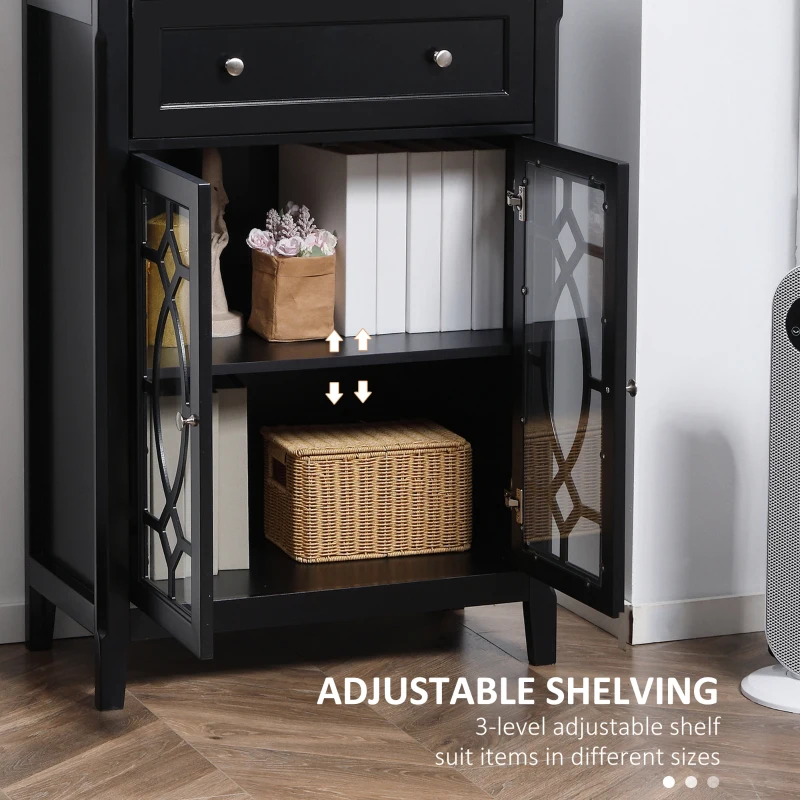HOMCOM Sideboard Buffet Cabinet, Kitchen Storage Cabinet, Accent Cabinet with Drawer, Double Glass Doors and Adjustable Shelves for Living Room,Entryway, Black