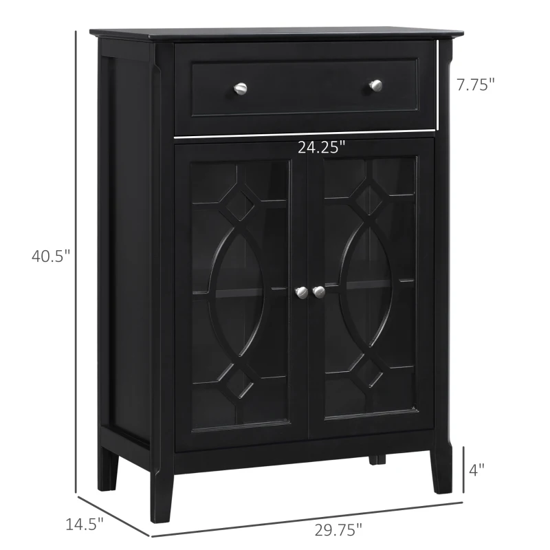 HOMCOM Sideboard Buffet Cabinet, Kitchen Storage Cabinet, Accent Cabinet with Drawer, Double Glass Doors and Adjustable Shelves for Living Room,Entryway, Black
