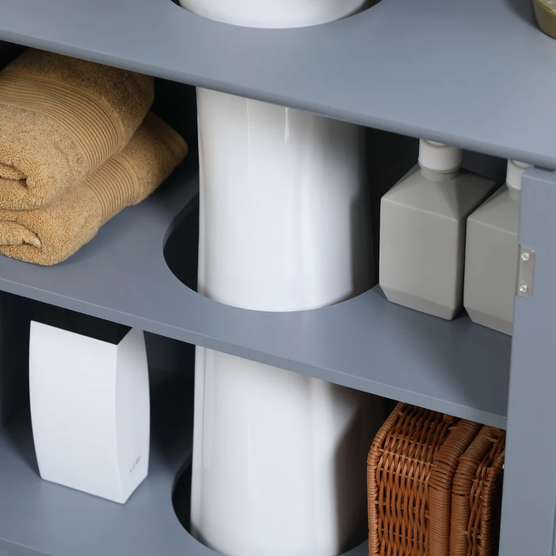 HOMCOM Under Sink Bathroom Storage Cabinet, Wooden 3 Shelves Vanity Organizer, Grey - Space-Saving Solution for Bathroom Essentials