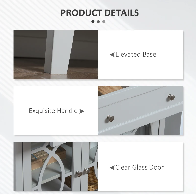 HOMCOM Sideboard Buffet Cabinet, Kitchen Storage Cabinet, Accent Cabinet with Drawer, Double Glass Doors and Adjustable Shelves for Living Room, Entryway, Light Grey