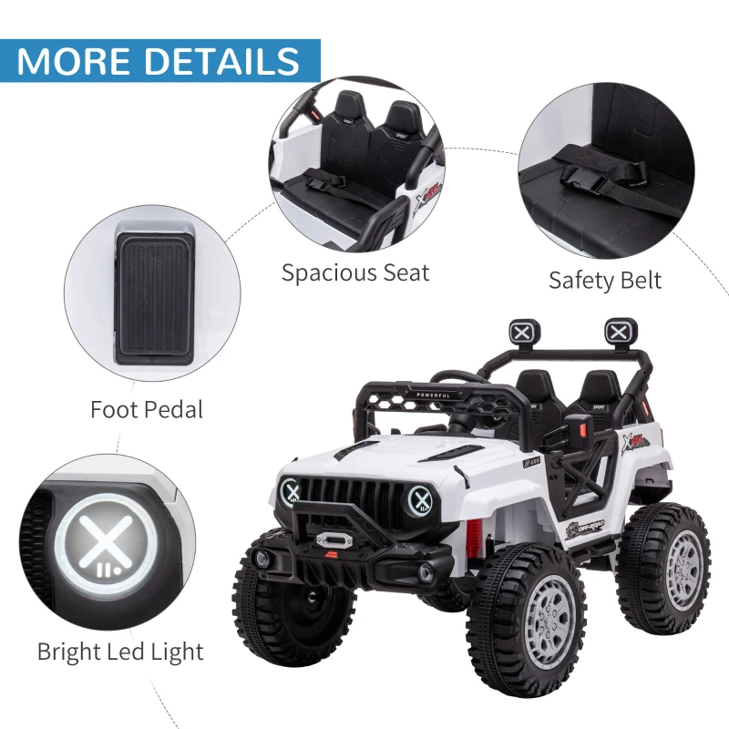 Aosom 12V Kids Ride on Car with Remote Control, Battery-Operated Ride on Toy with Spring Suspension, Led Lights, Music, Horn, 3 Speeds, USB, MP3, White