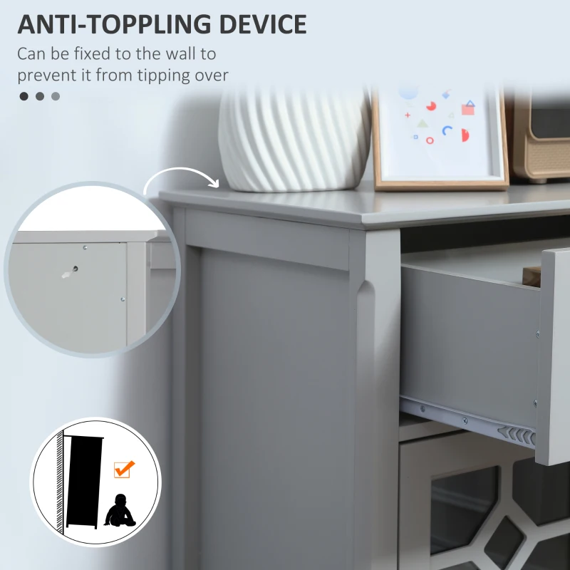 HOMCOM Sideboard Buffet Cabinet, Kitchen Storage Cabinet, Accent Cabinet with Drawer, Double Glass Doors and Adjustable Shelves for Living Room, Entryway, Light Grey