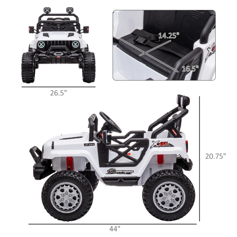 Aosom 12V Kids Ride on Car with Remote Control, Battery-Operated Ride on Toy with Spring Suspension, Led Lights, Music, Horn, 3 Speeds, USB, MP3, White