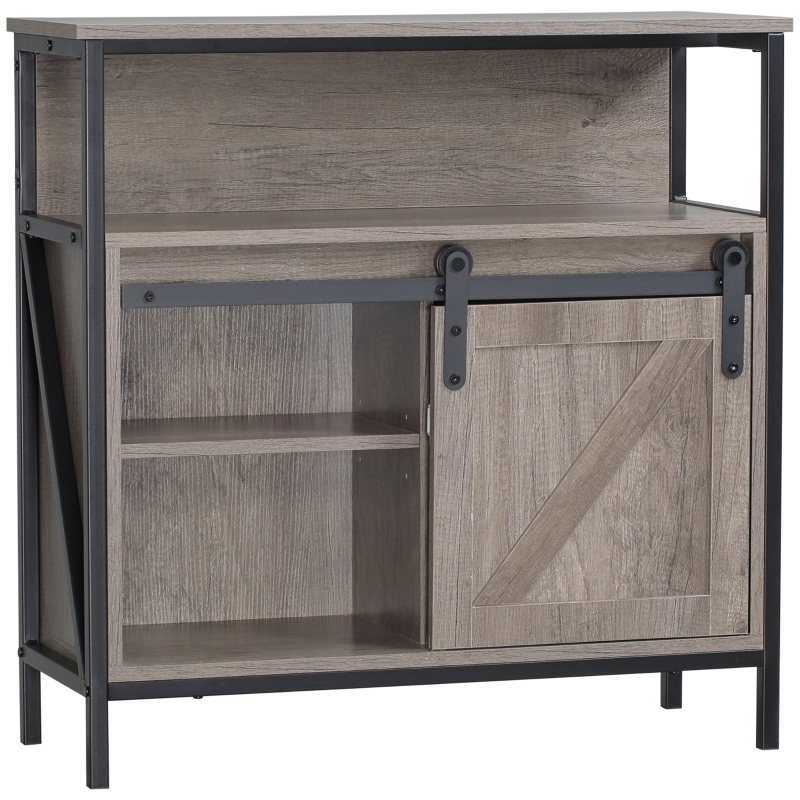HOMCOM Farmhouse Buffet Cabinet, Kitchen Sideboard, with Sliding Barn Door and Adjustable Shelf for Living Room, Dining Room, Grey