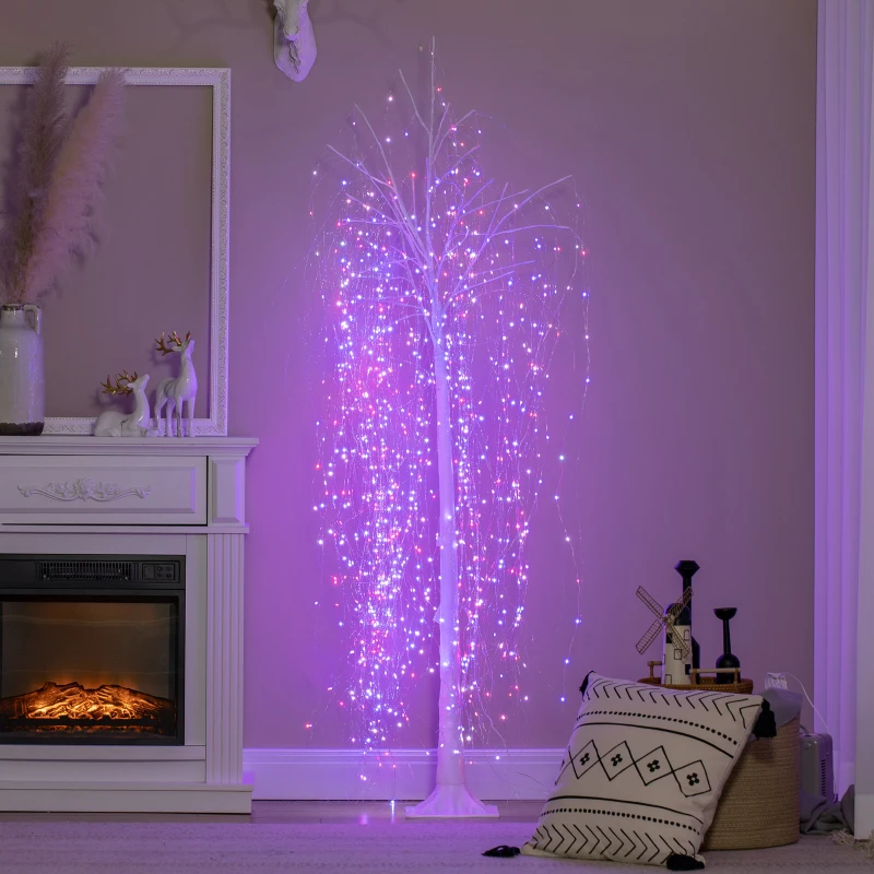 HOMCOM 6’ Artificial Willow Tree Light with 864 Color Changing LED Lights for Home Party, Indoor and Covered Outdoor Use