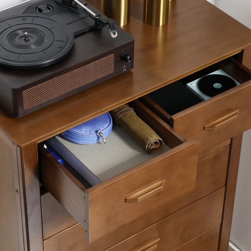 HOMCOM Tall Dresser for Bedroom, 7 Drawer Dresser, Chest of Drawers with Bamboo Frame, Brown